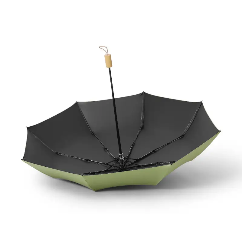 Folding Sun Umbrella Green Wooden Handle Large 70% Off - Image 13