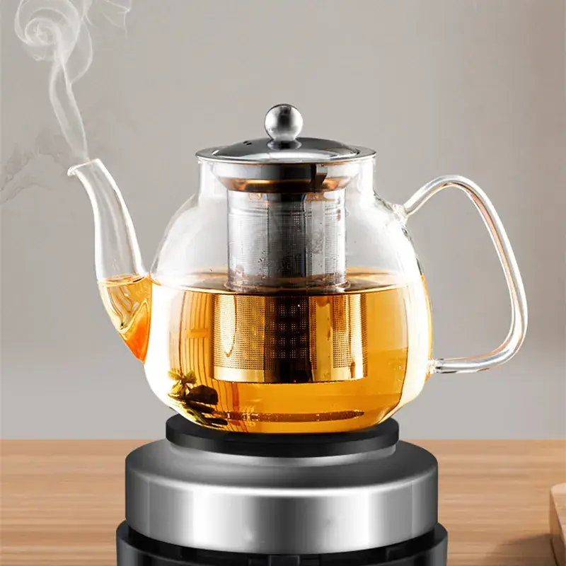 Stainless Steel Filter Tea Pot with Glass Body - Image 2