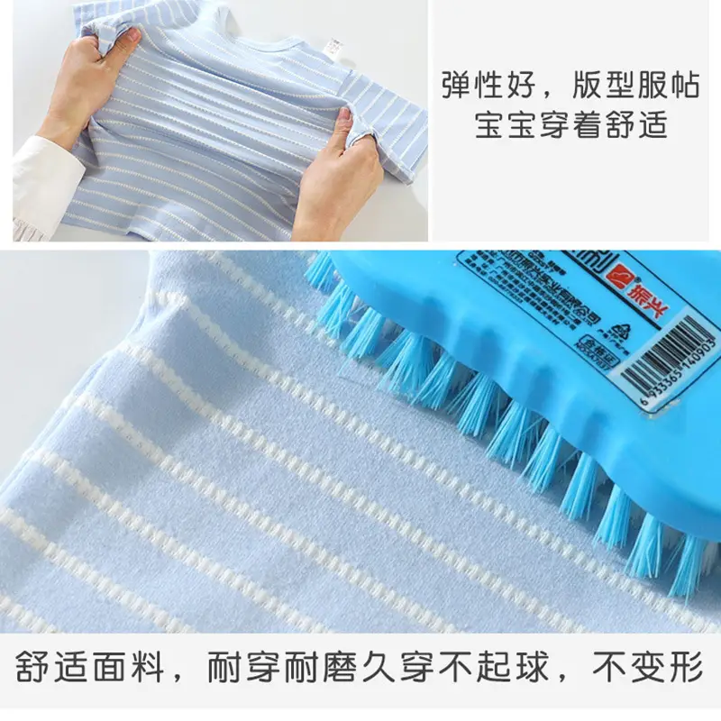 Newborn Half-Sleeved Hatshirt Cream Striped Unibody Clothes - Image 3