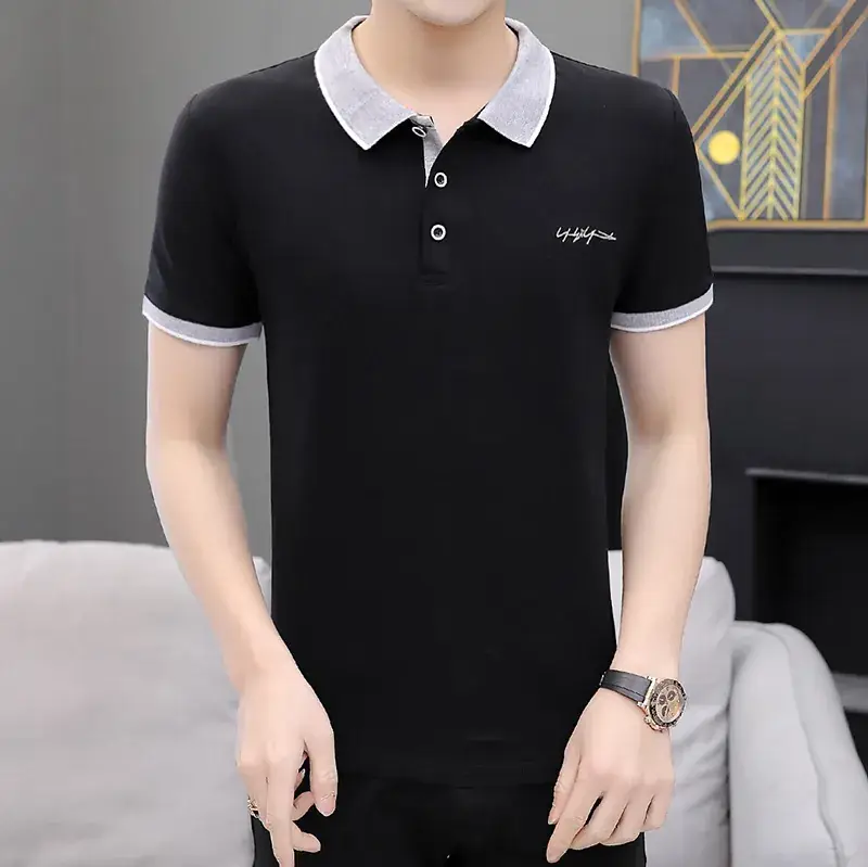 Men Slim Fit Grey Cotton Polo T-Shirt