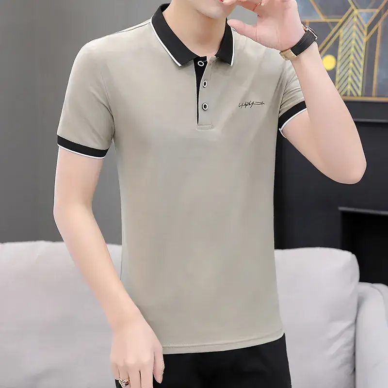 Men Slim Fit Grey Cotton Polo T-Shirt