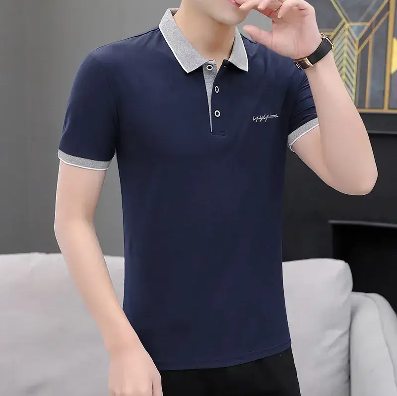 Men Slim Fit Grey Cotton Polo T-Shirt