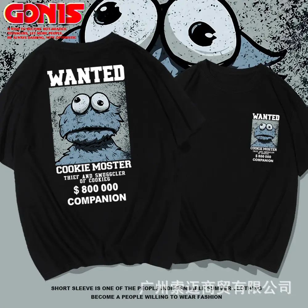 Japanese Cartoon Wanted Cookie T-Shirt Black Youth Summer - Image 8