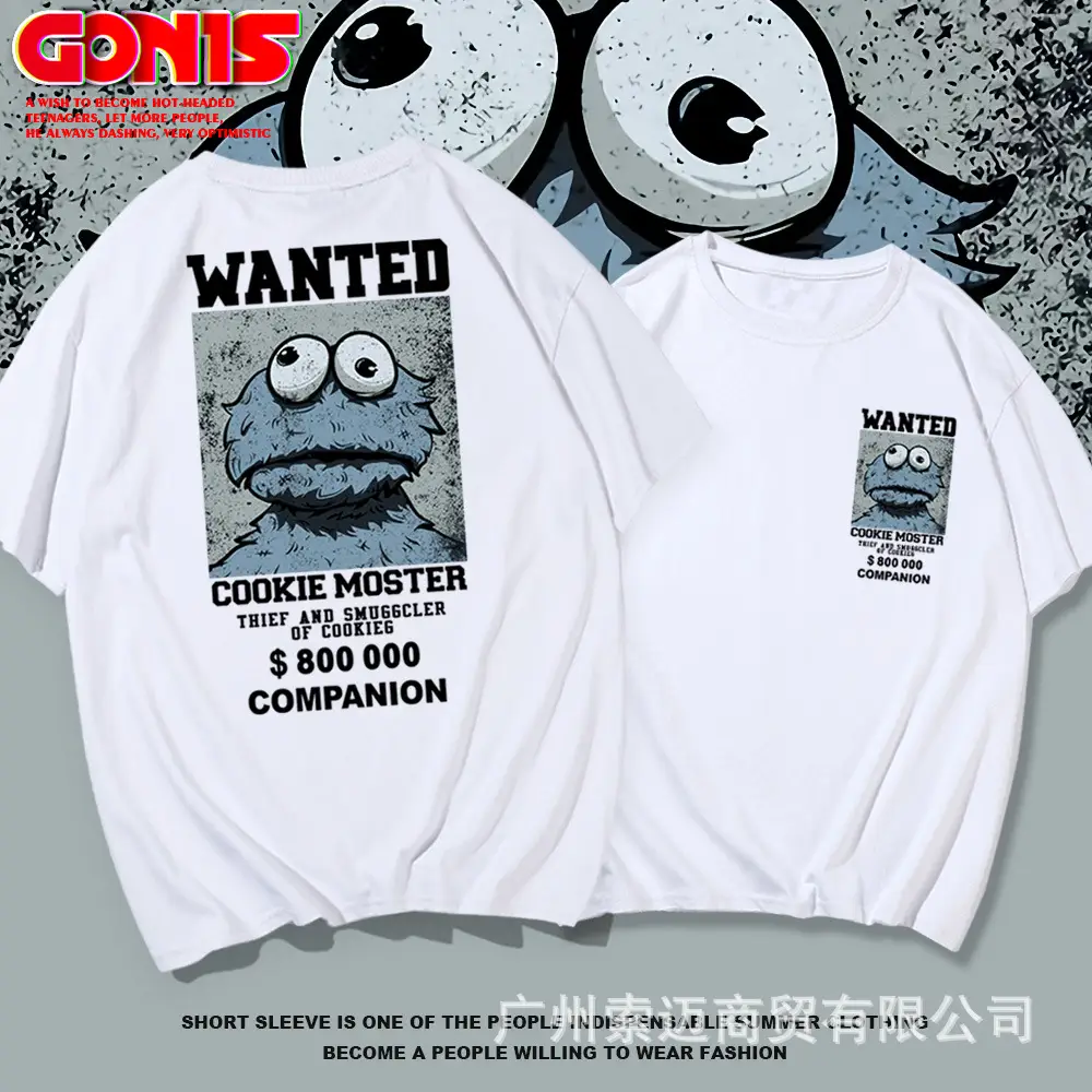 Japanese Cartoon Wanted Cookie T-Shirt Black Youth Summer - Image 9