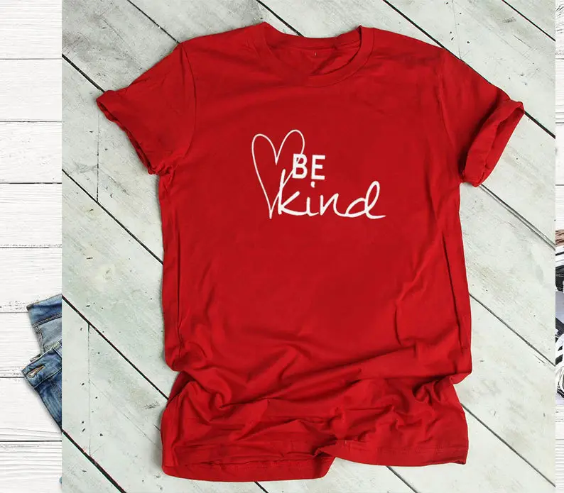 Red T-Shirt with Heart Design "Be Kind"