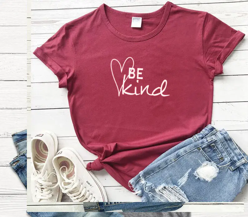 Red T-Shirt with Heart Design "Be Kind"
