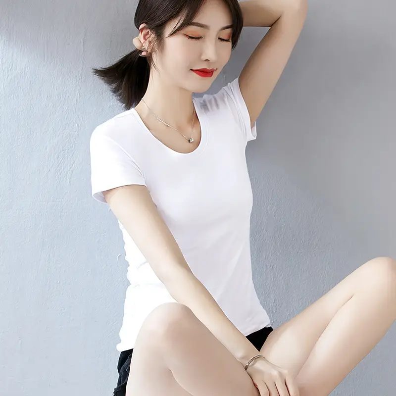 Women Grey Slim Fit T-Shirt Short Sleeve Round Neck - Image 19