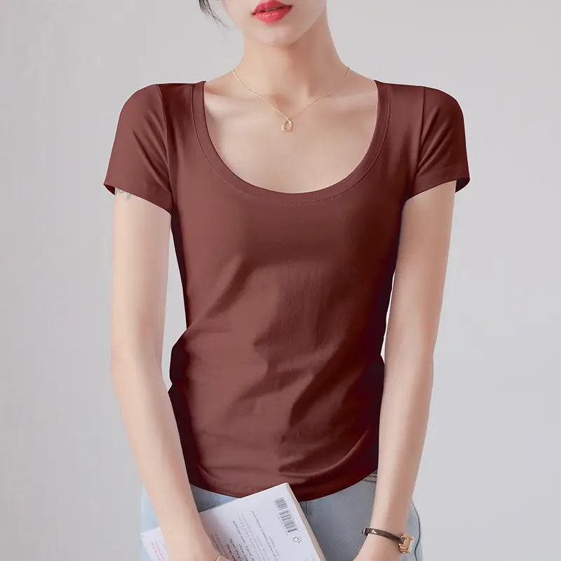 Women Grey Slim Fit T-Shirt Short Sleeve Round Neck - Image 15