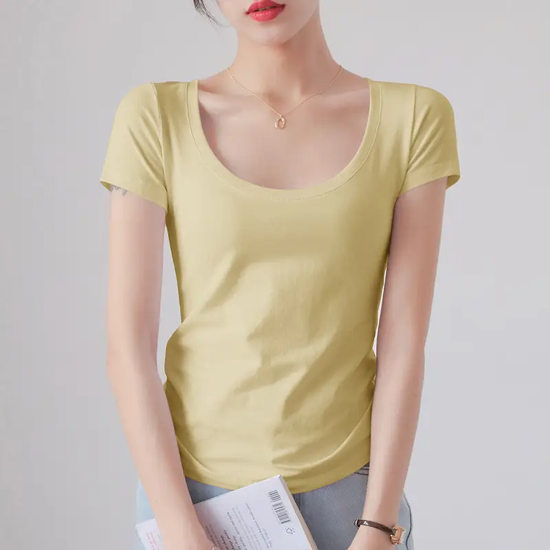 Women Grey Slim Fit T-Shirt Short Sleeve Round Neck - Image 17