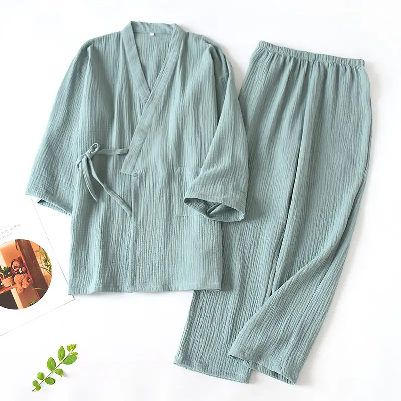 Spring and Summer Thin Cotton Yarn Double Gauze Pajamas Women's Japanese Kimono Bathrobe Men's Home Clothes Kimono Cardigan Lace
