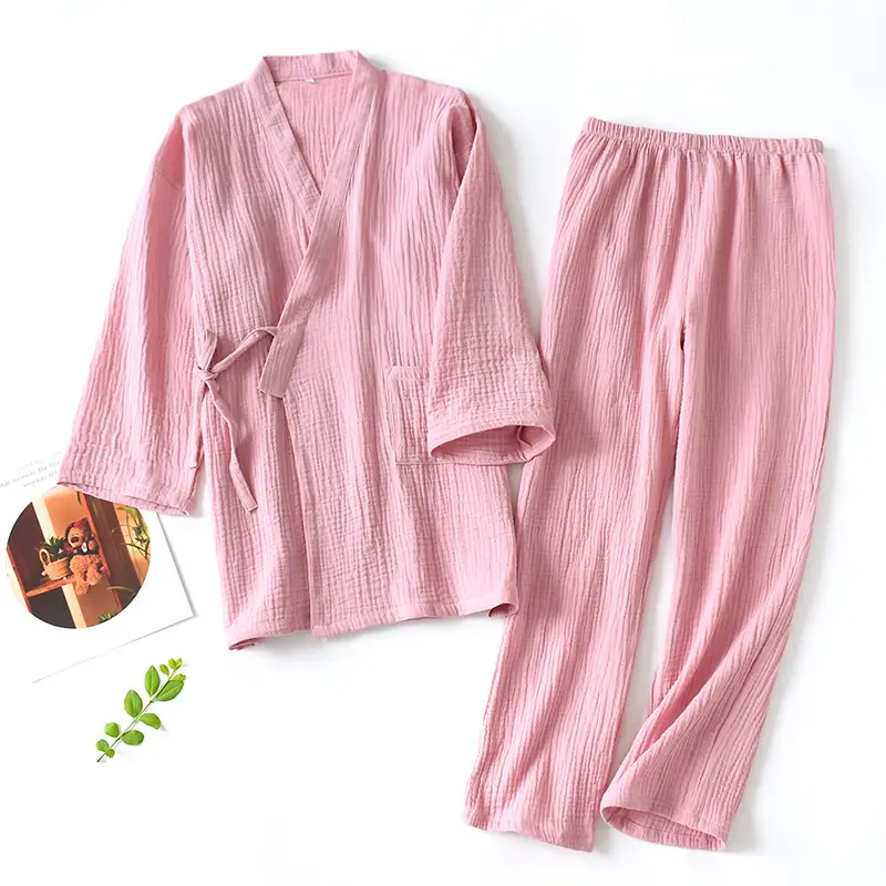 Spring and Summer Thin Cotton Yarn Double Gauze Pajamas Women's Japanese Kimono Bathrobe Men's Home Clothes Kimono Cardigan Lace