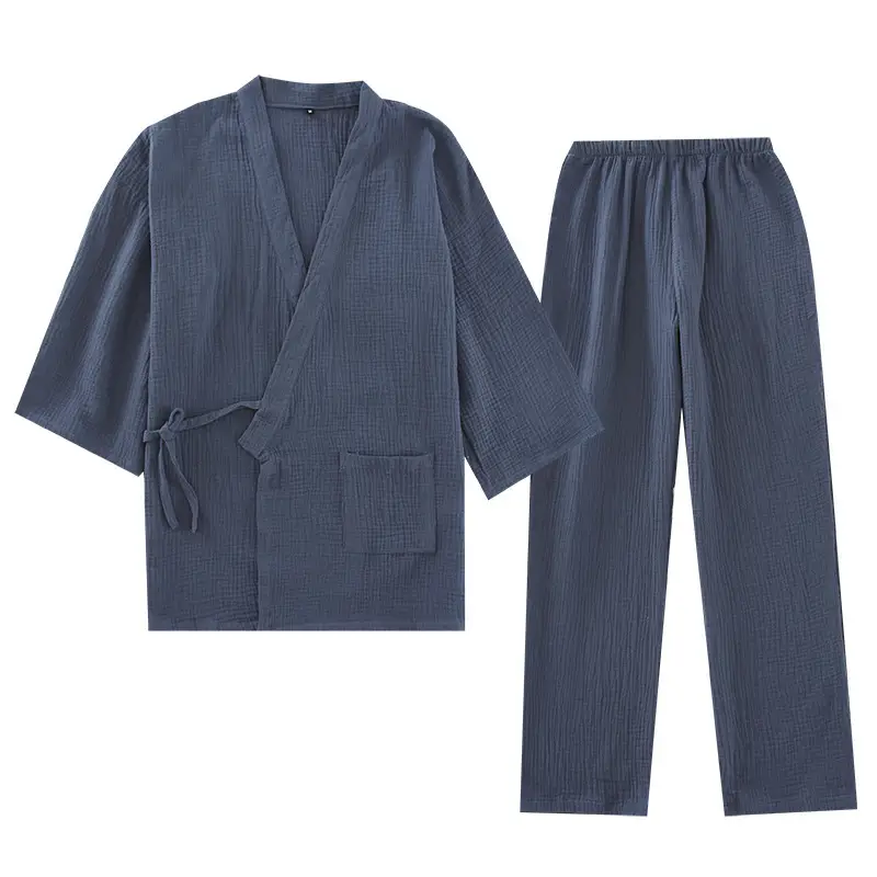 Spring and Summer Thin Cotton Yarn Double Gauze Pajamas Women's Japanese Kimono Bathrobe Men's Home Clothes Kimono Cardigan Lace