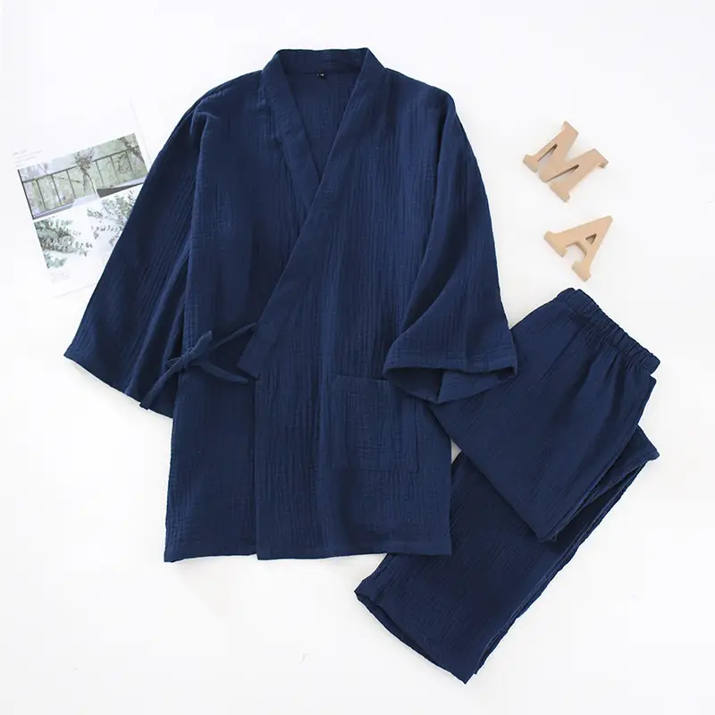 Spring and Summer Thin Cotton Yarn Double Gauze Pajamas Women's Japanese Kimono Bathrobe Men's Home Clothes Kimono Cardigan Lace