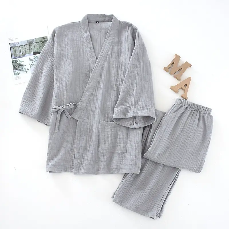 Spring and Summer Thin Cotton Yarn Double Gauze Pajamas Women's Japanese Kimono Bathrobe Men's Home Clothes Kimono Cardigan Lace