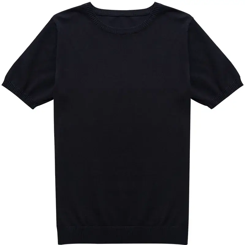 Men White Knit T-Shirt Round Neck Thin Casual - Image 9