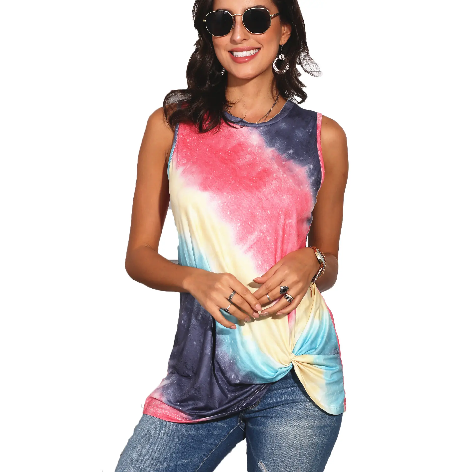 Women's Gradient Sleeveless Vest Top with Jeans - Image 8