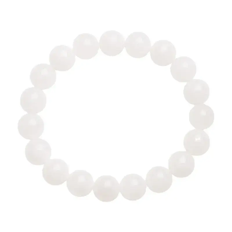 White Jade Round Bead Bracelet Hotan 5.5" - Image 7