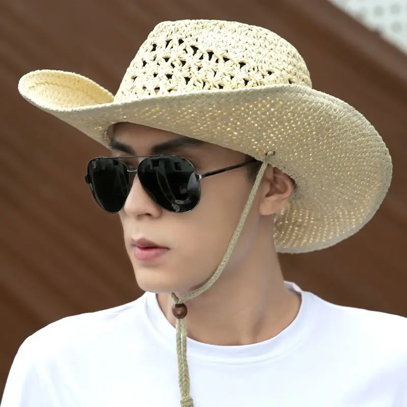 Men's Straw Sun Hat with Large Brim for Summer Beach Wear