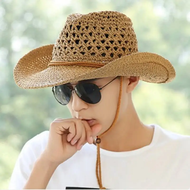 Men's Straw Sun Hat with Large Brim for Summer Beach Wear