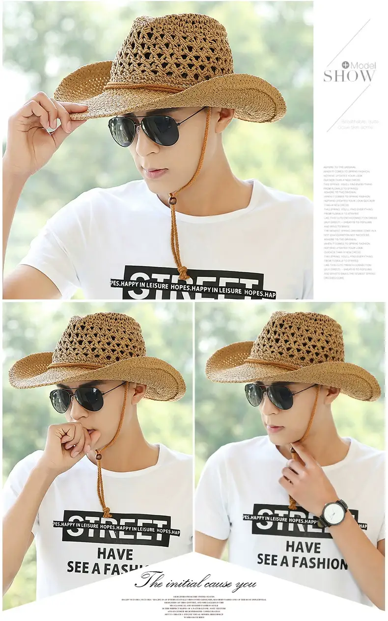 Men's Straw Sun Hat with Large Brim for Summer Beach Wear — feature 2
