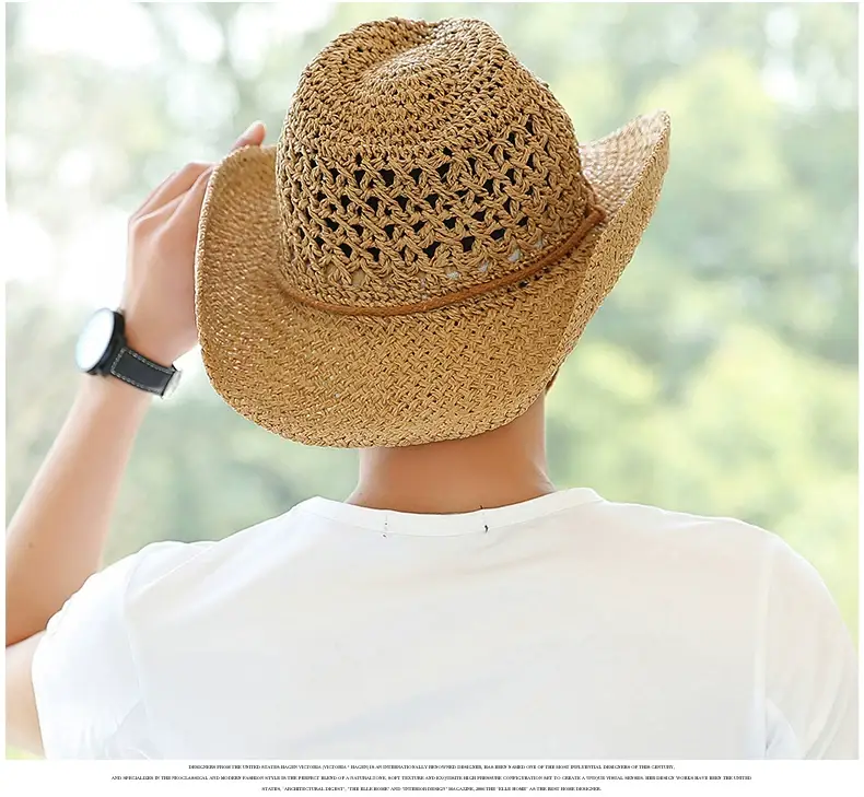 Men's Straw Sun Hat with Large Brim for Summer Beach Wear — feature 3