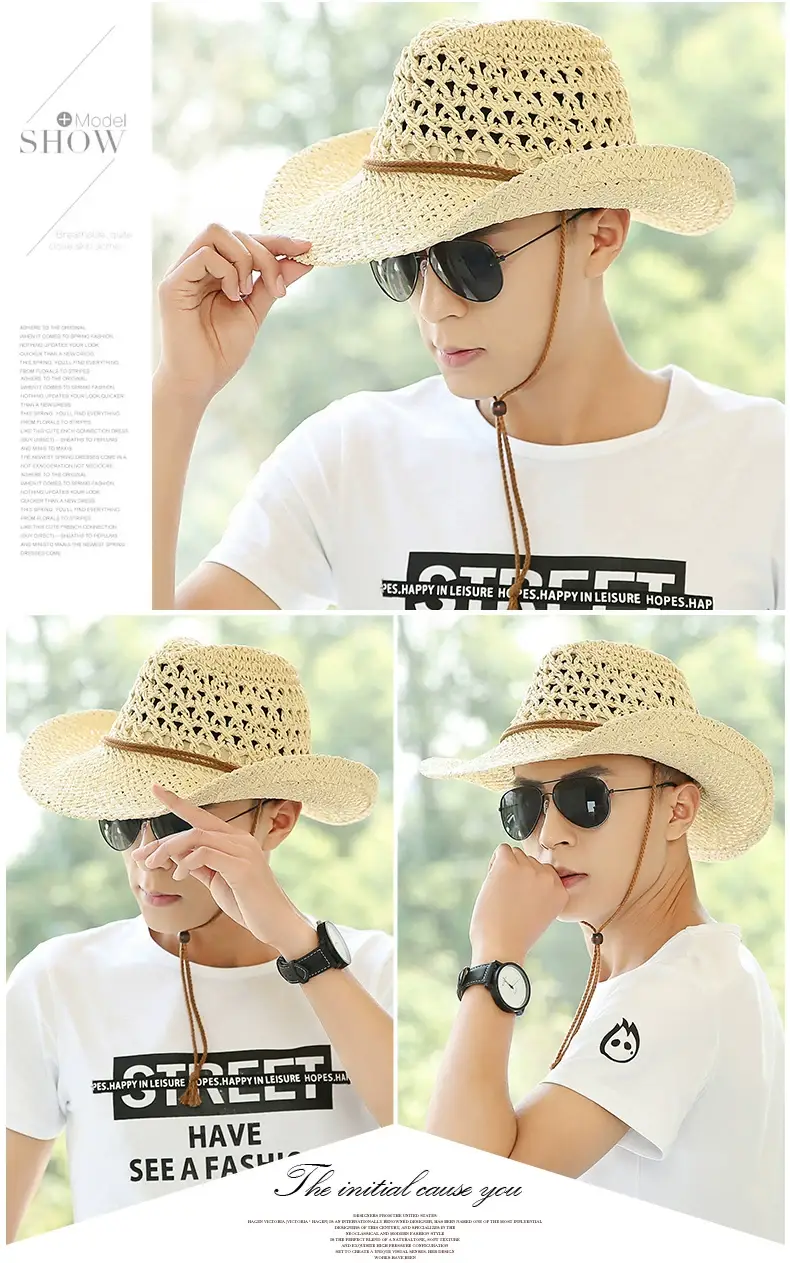 Men's Straw Sun Hat with Large Brim for Summer Beach Wear — feature 5