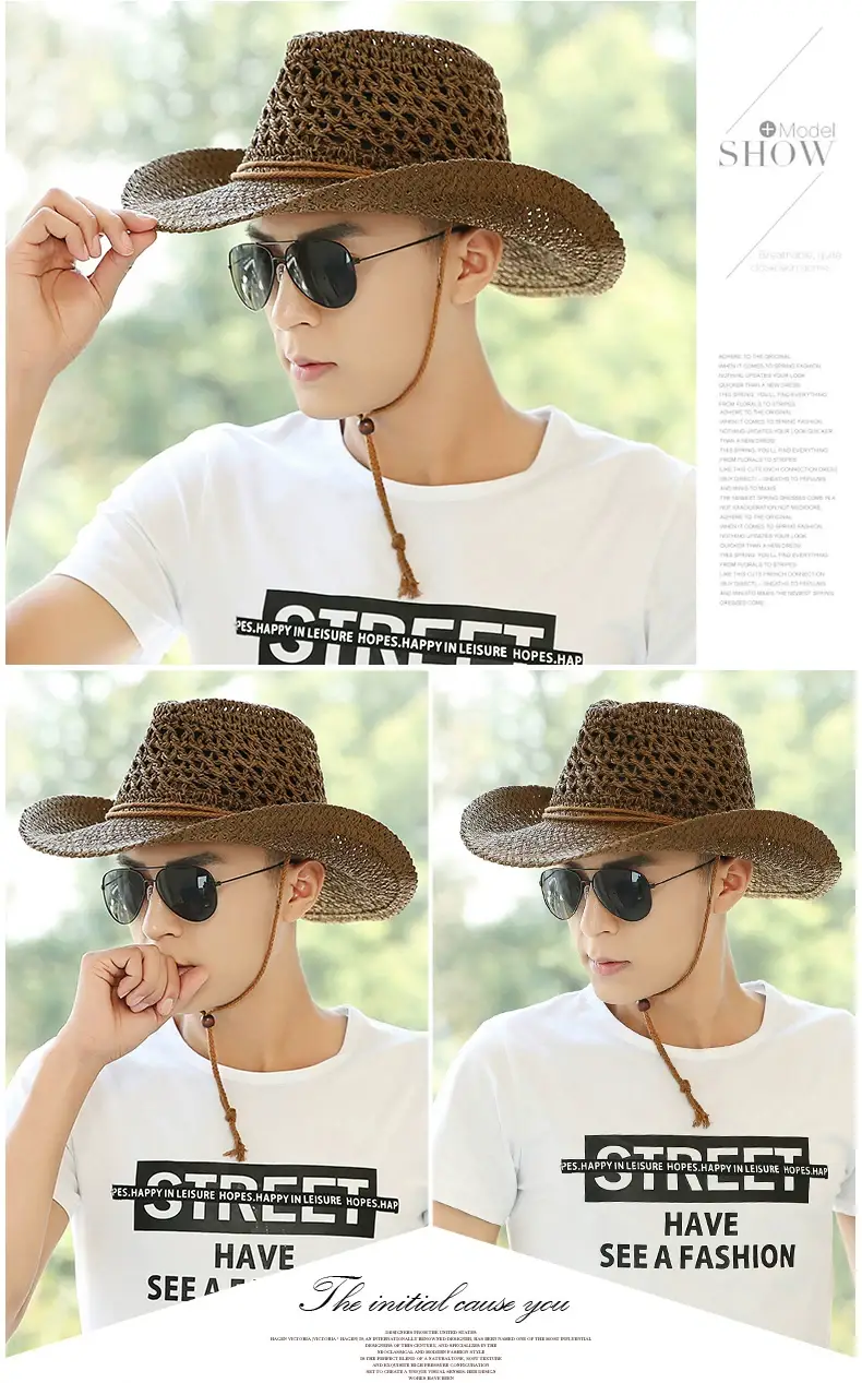 Men's Straw Sun Hat with Large Brim for Summer Beach Wear — feature 7
