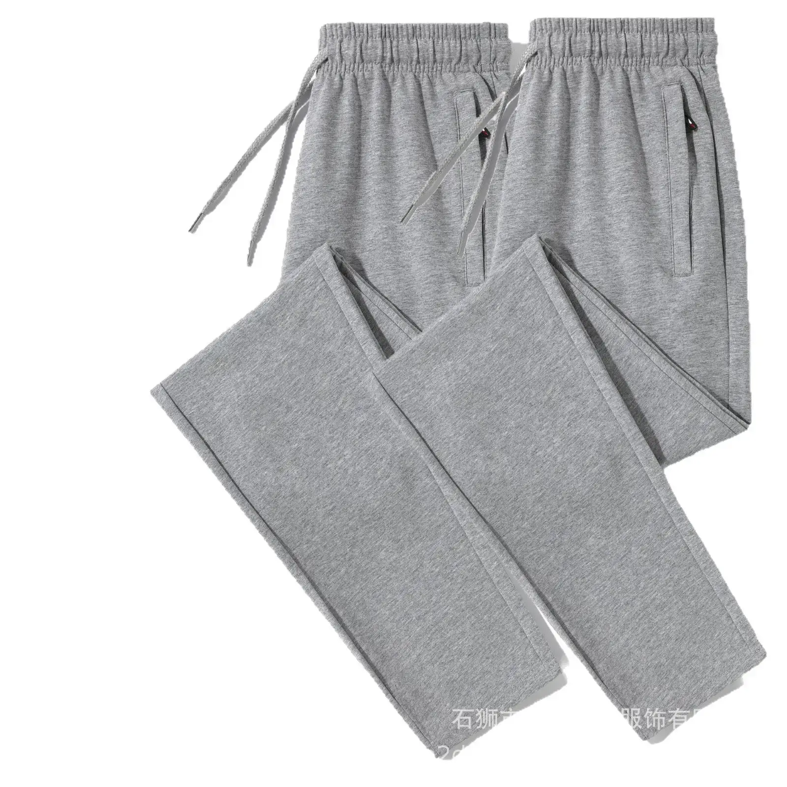 Men Cotton Zipper Pants Grey Large - Image 9