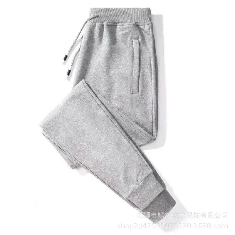 Men Cotton Zipper Pants Grey Large - Image 4