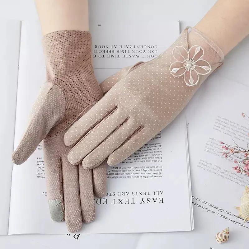 Women's Grey Touch Screen Gloves with Butterfly Design
