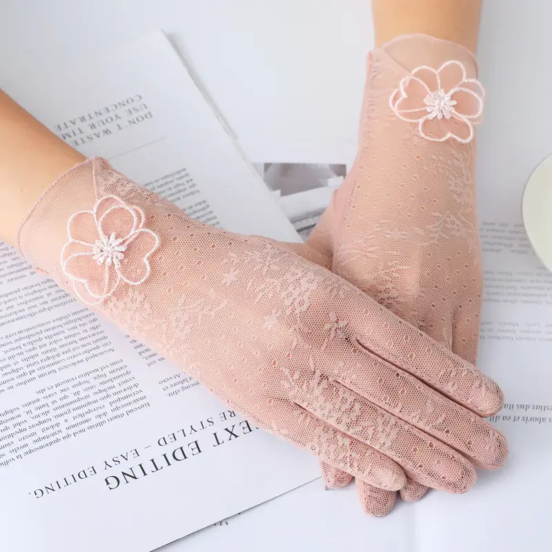 Women's Pink Lace Touchscreen Gloves for Summer - Image 5