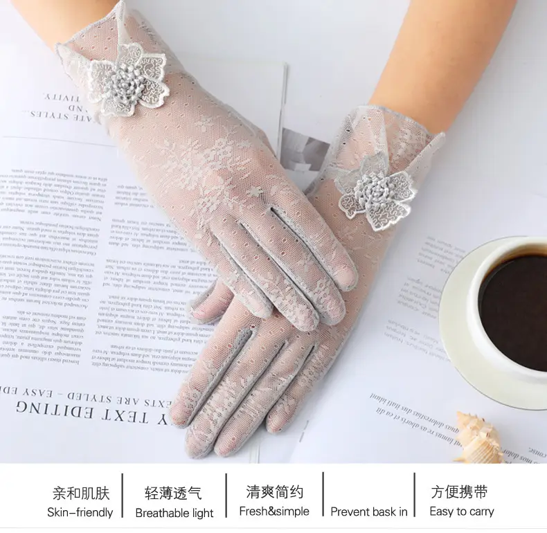 Women's Pink Lace Touchscreen Gloves for Summer — feature 4