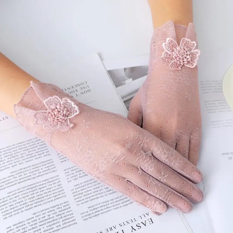 Women's Pink Lace Touchscreen Gloves for Summer - Image 10