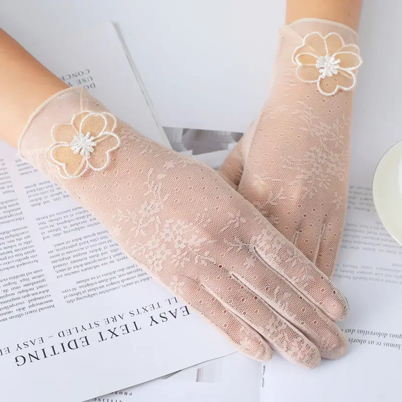 Women's Pink Lace Touchscreen Gloves for Summer - Image 2