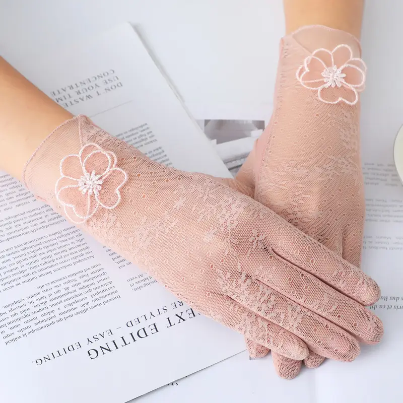 Women's Pink Lace Touchscreen Gloves for Summer - Image 3