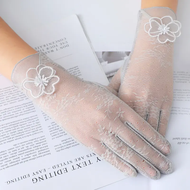 Women's Pink Lace Touchscreen Gloves for Summer - Image 4