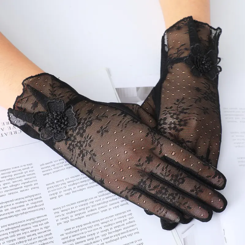Women's Pink Lace Touchscreen Gloves for Summer - Image 6