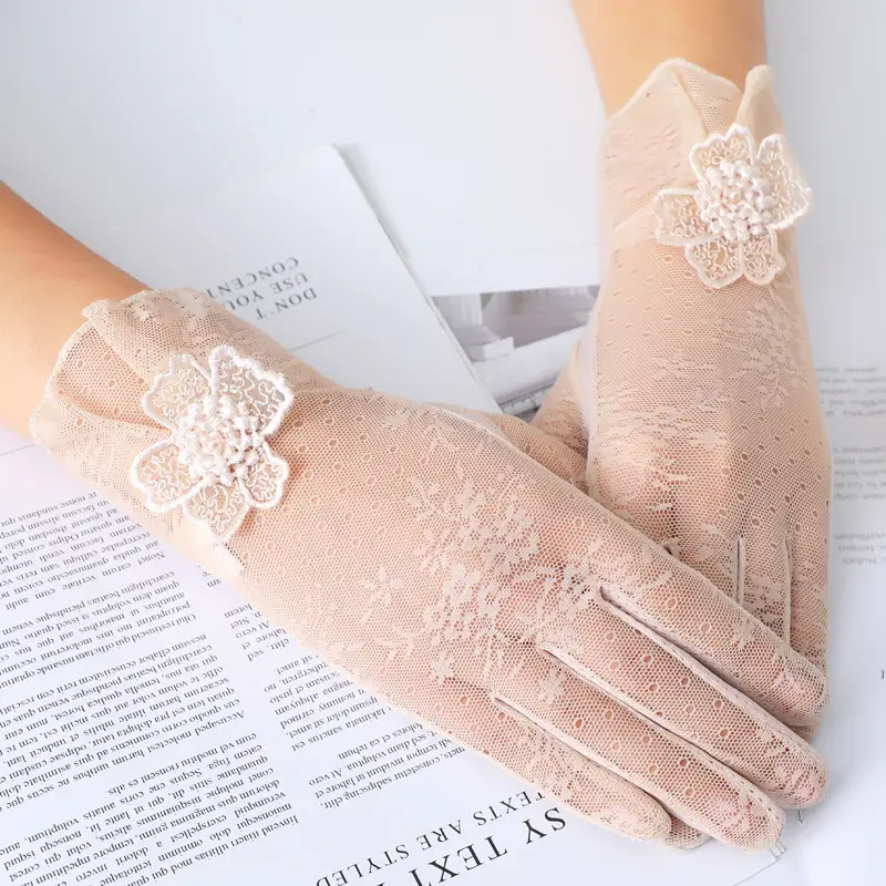 Women's Pink Lace Touchscreen Gloves for Summer - Image 7