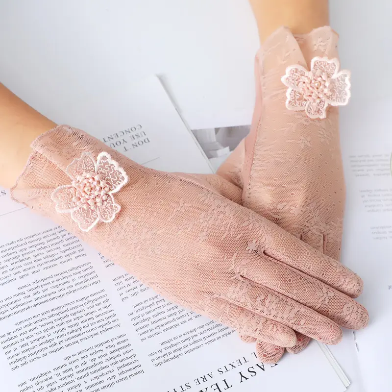 Women's Pink Lace Touchscreen Gloves for Summer - Image 8