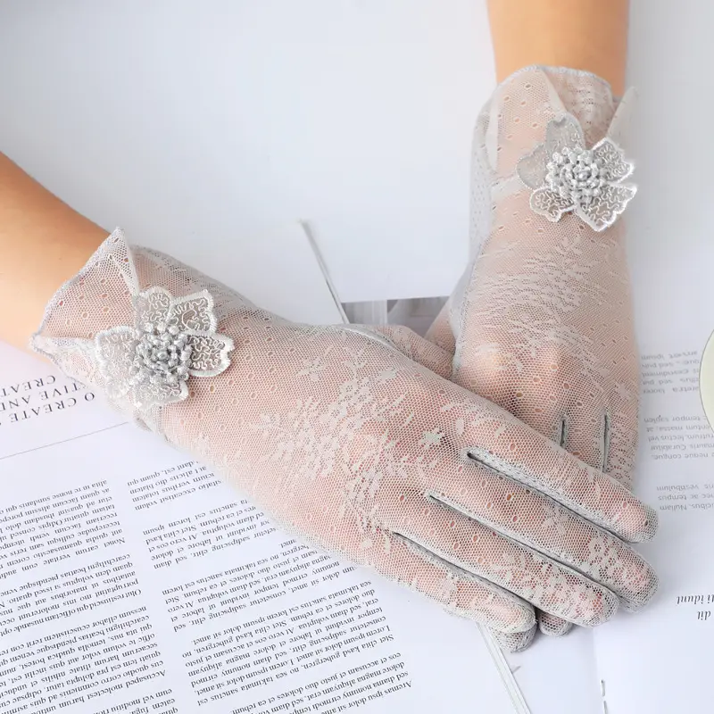 Women's Pink Lace Touchscreen Gloves for Summer - Image 9