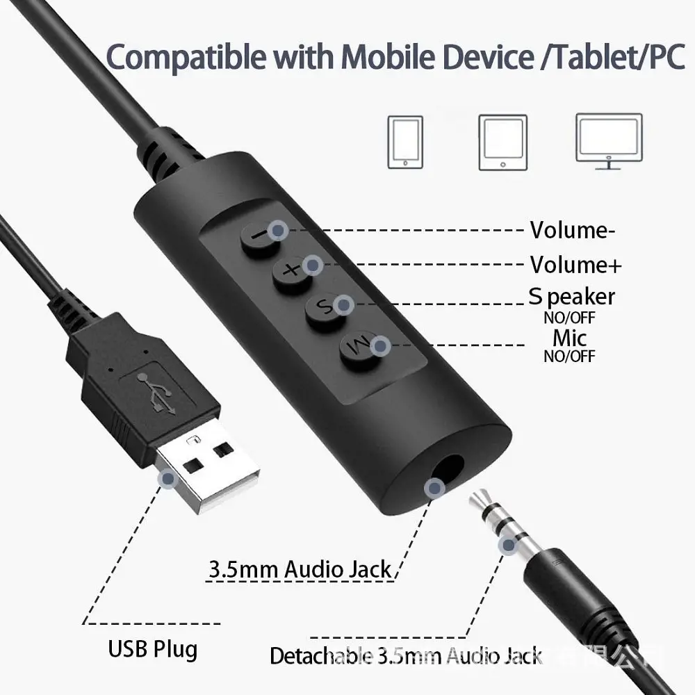 European and American Hot Product Spot USB Telephone Headset 3.5mm Mobile Phone Headset Lightweight Head-Mounted Online Class Conference Microphone