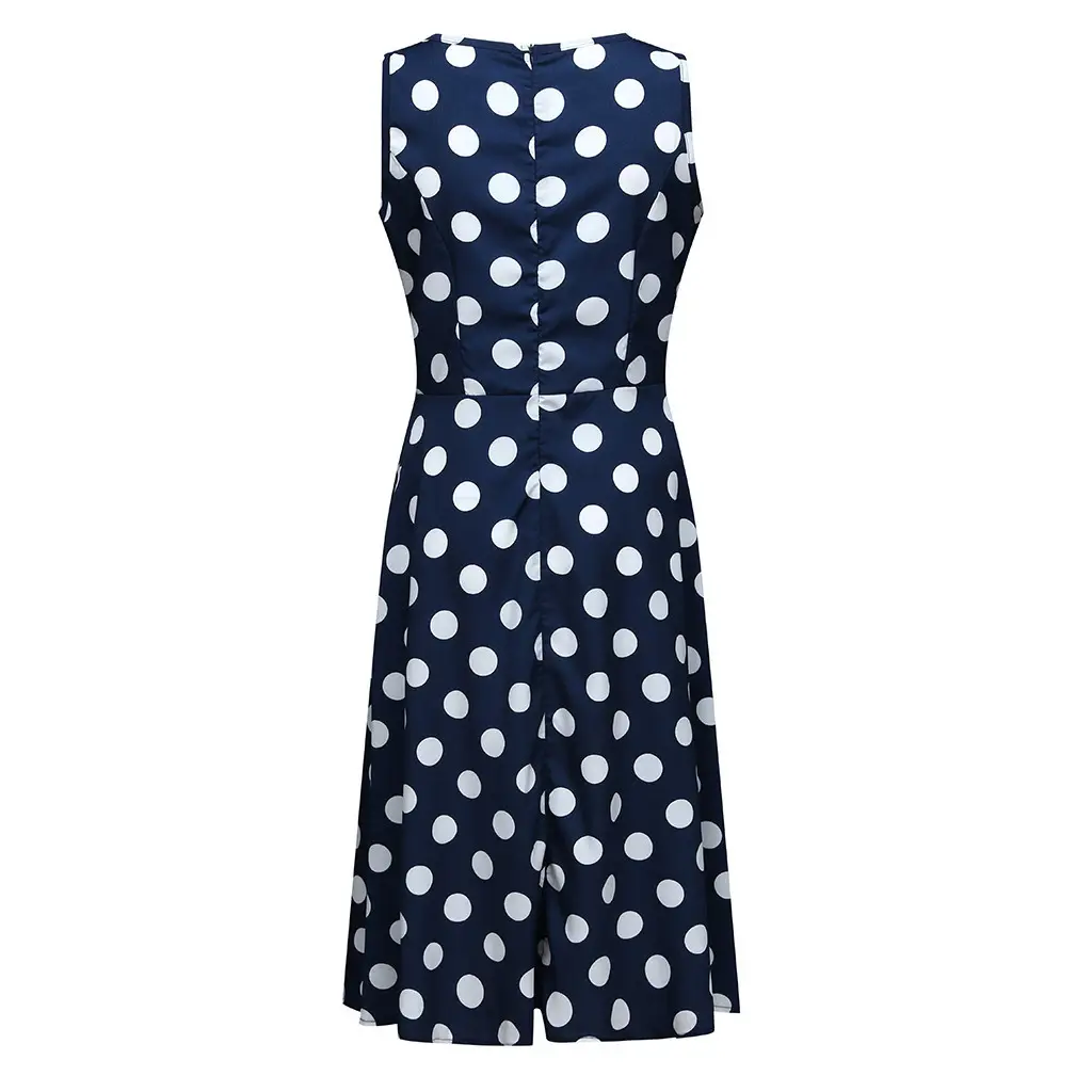 Women's Navy Polka Dot High Waist Summer Dress - Image 6