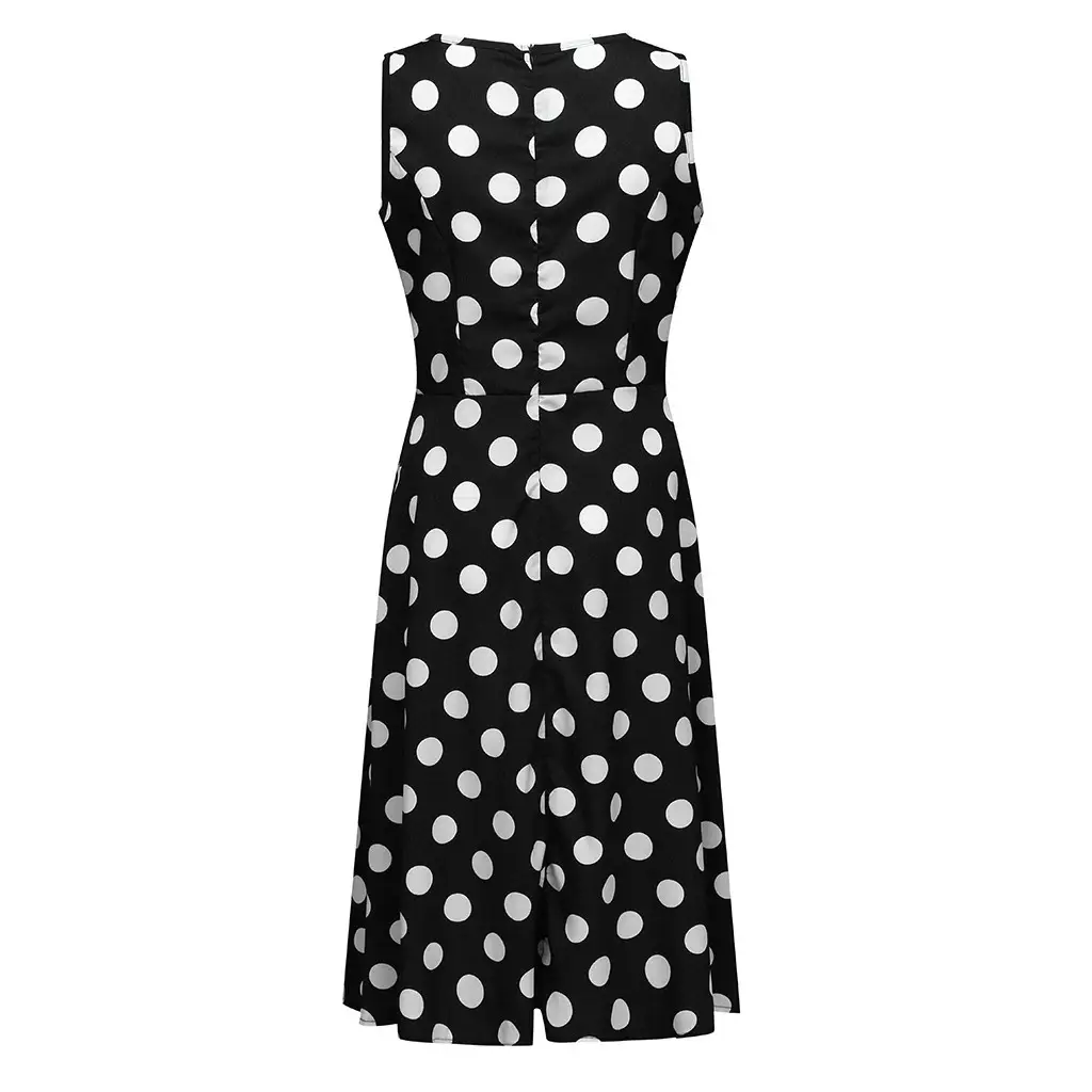 Women's Navy Polka Dot High Waist Summer Dress - Image 7