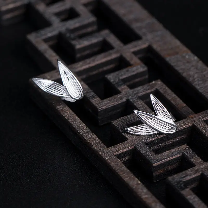 Vintage Bamboo Leaf Earrings for Women S925 Silver - Image 4