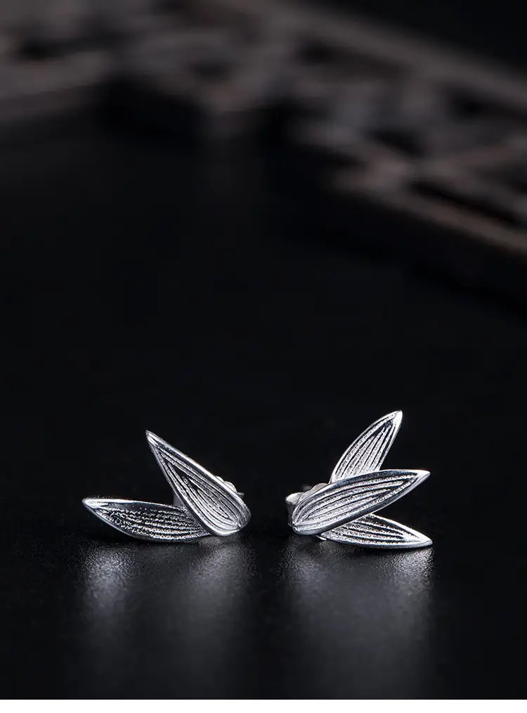 Vintage Bamboo Leaf Earrings for Women S925 Silver — feature 3