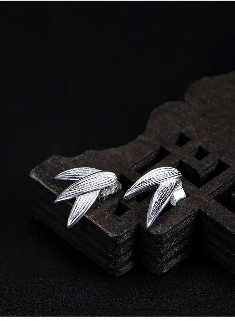 Vintage Bamboo Leaf Earrings for Women S925 Silver — feature 8