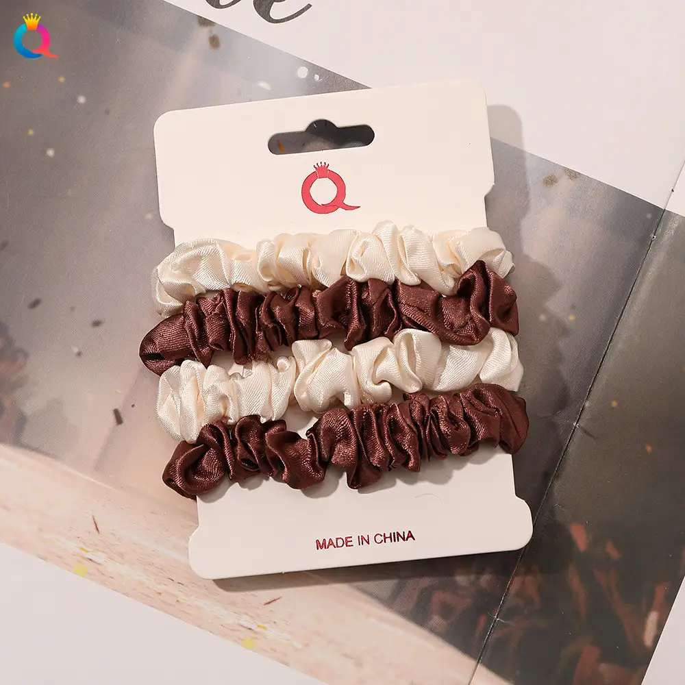 Satin Hair Ring Set for Girls Brown Loose Hair Ponytail