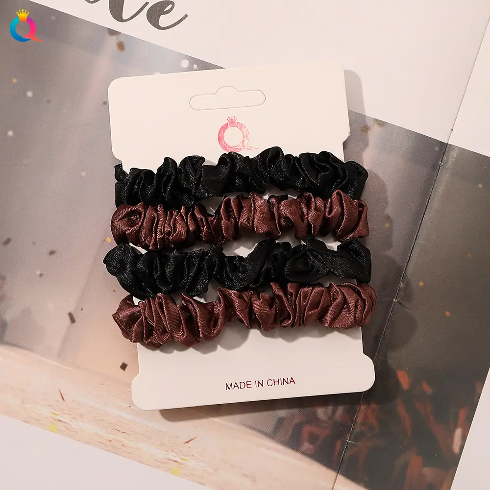 Satin Hair Ring Set for Girls Brown Loose Hair Ponytail