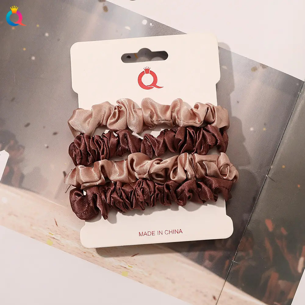Satin Hair Ring Set for Girls Brown Loose Hair Ponytail