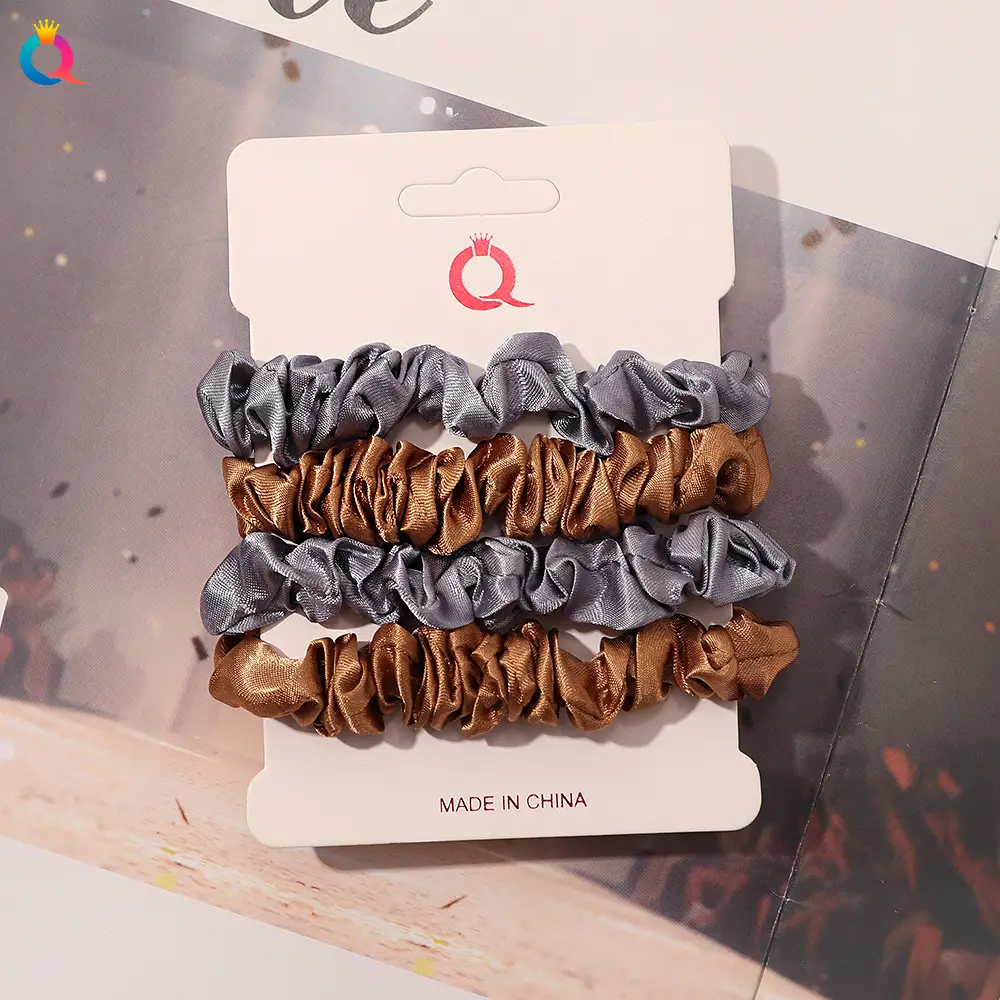 Satin Hair Ring Set for Girls Brown Loose Hair Ponytail